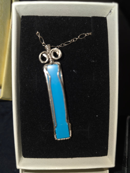 blue turquoise pendent with 22 ga sterling silver wire plus 925 silver chain