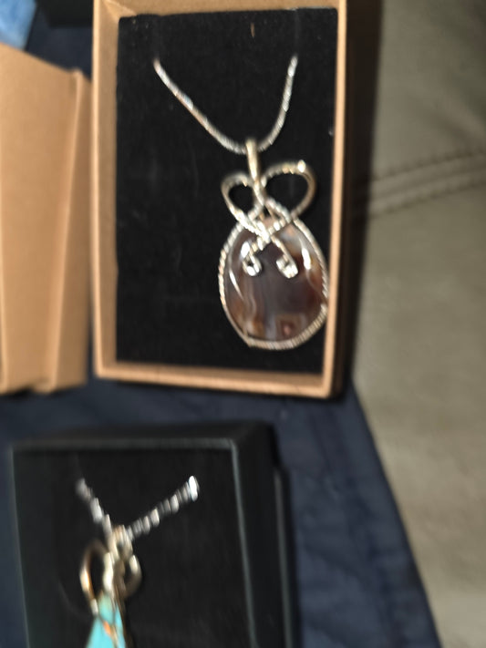 condor agate with sterling silver wire wrapping and silver plated chain