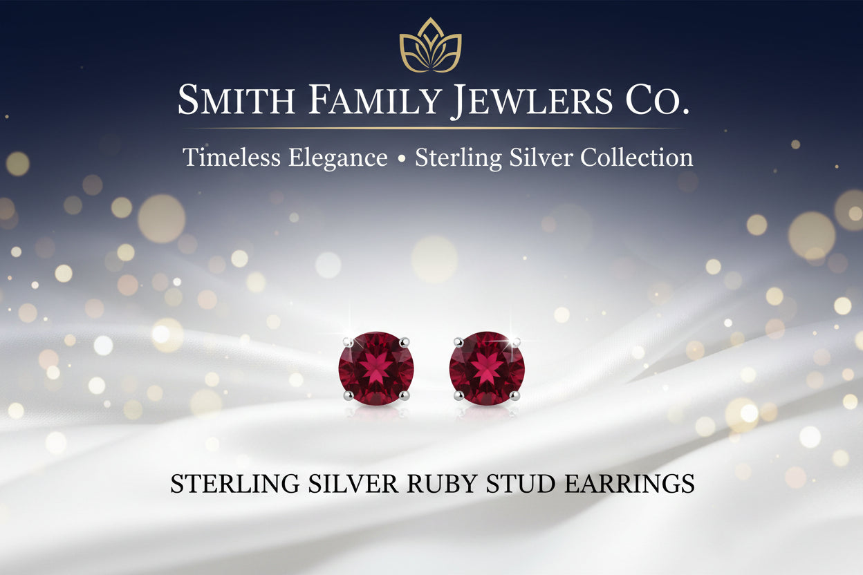 Lab-created, Ruby, sterling silver stud earrings